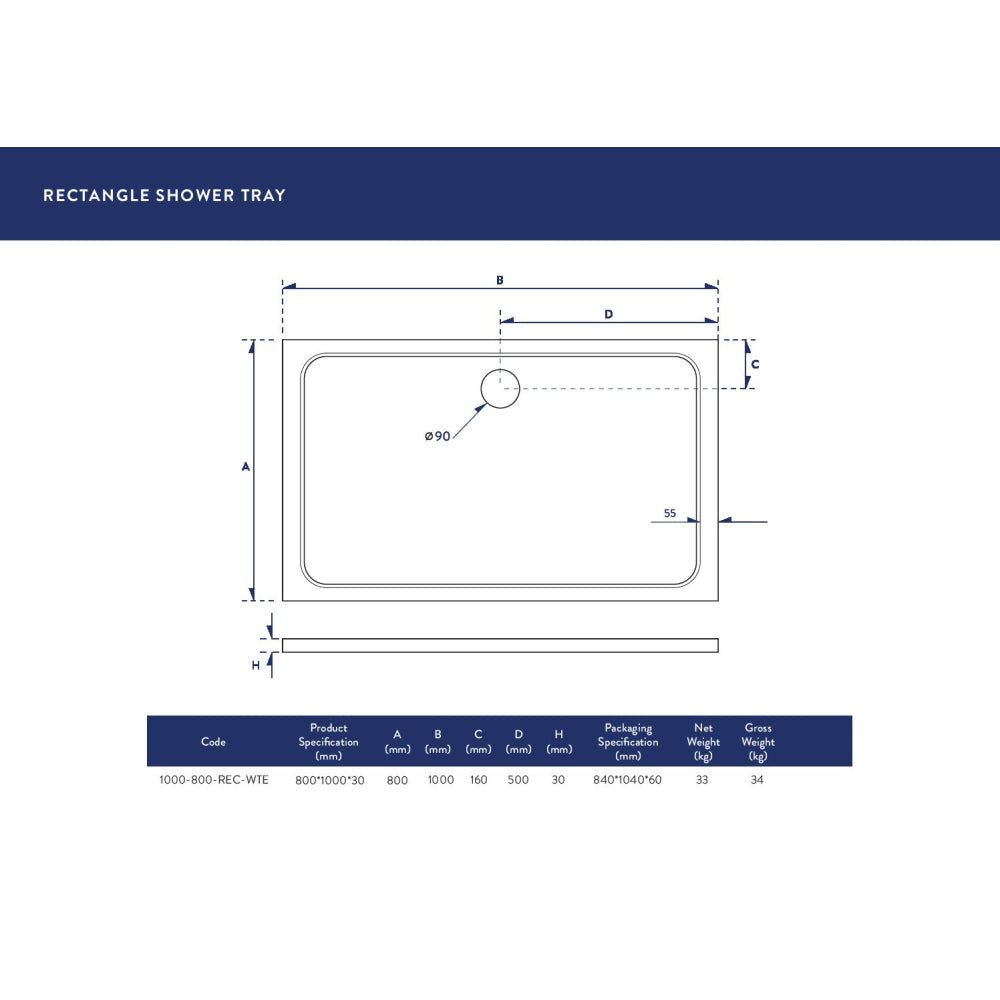 Luxe81 Rectangle Stone Resin Shower Tray