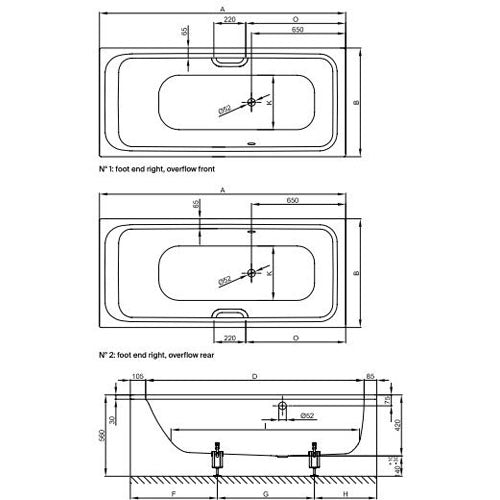 Bette Select Bath with Side Overflow (Overflow Rear)