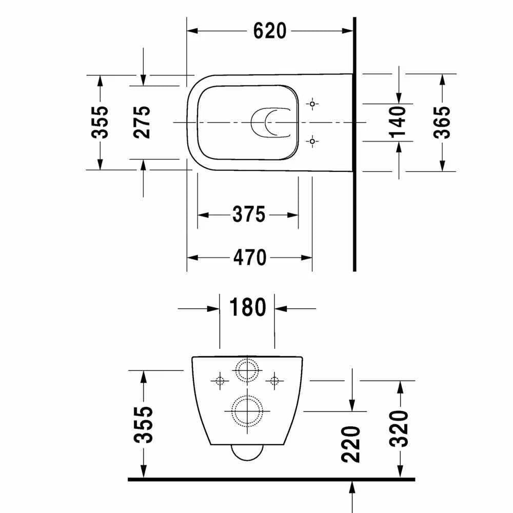 Duravit Happy D2 Wall Mounted Rimless Toilet 365 x 620mm