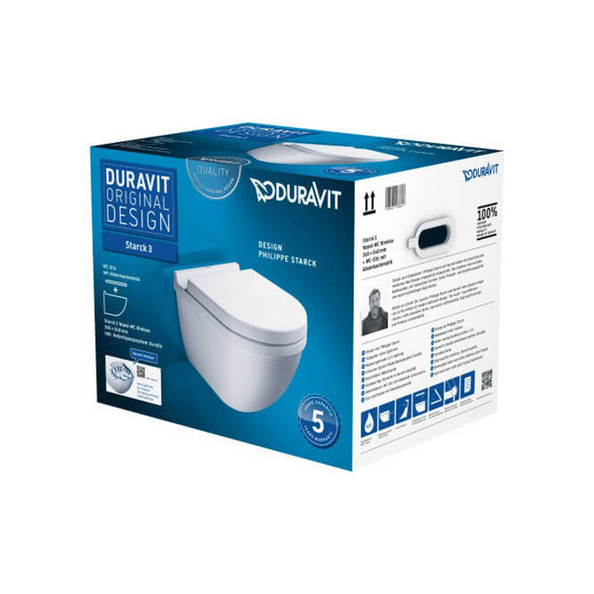 Duravit Starck 3 White Wall Mounted WC Pan and Seat - 360 x 435mm 42000900A1