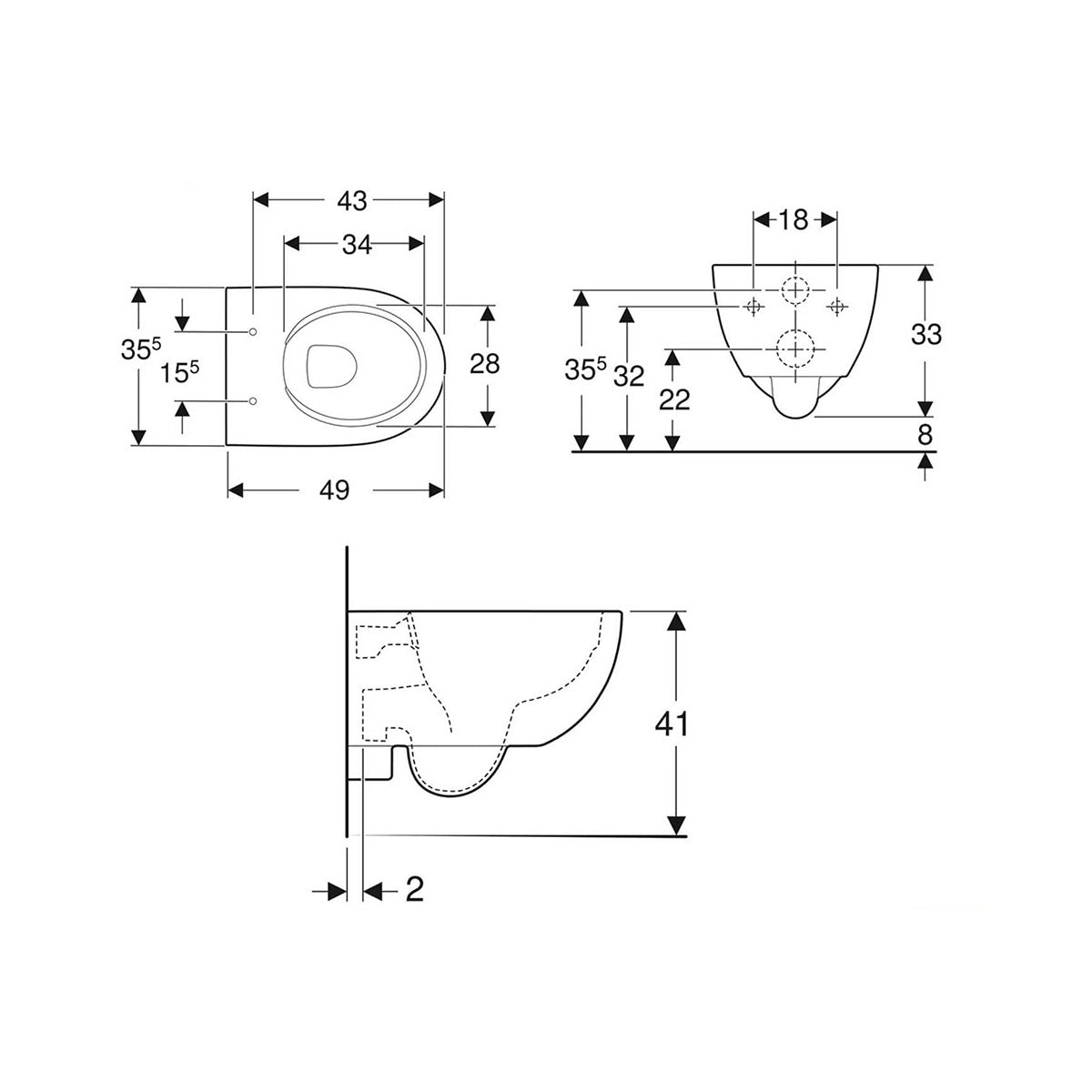 Geberit 500.377.01.7 Selnova Compact Wall Hung White WC Pan 490mm Projection