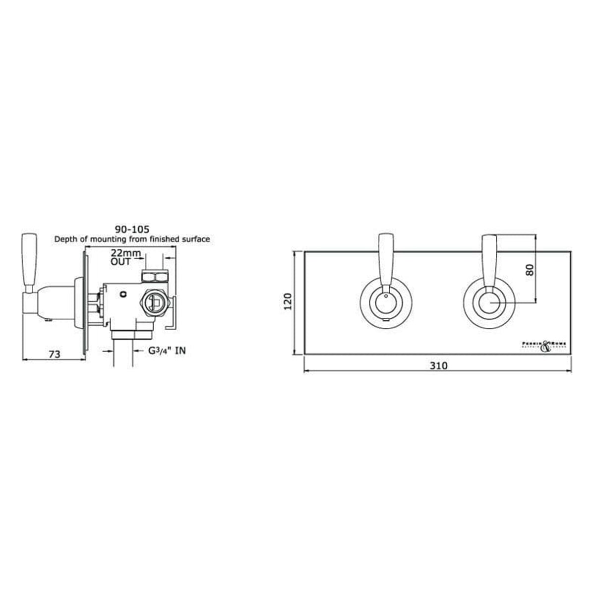 Perrin & Rowe Concealed Thermostatic Shower Mixer With 1 Shut-off Valve – Lever 5368