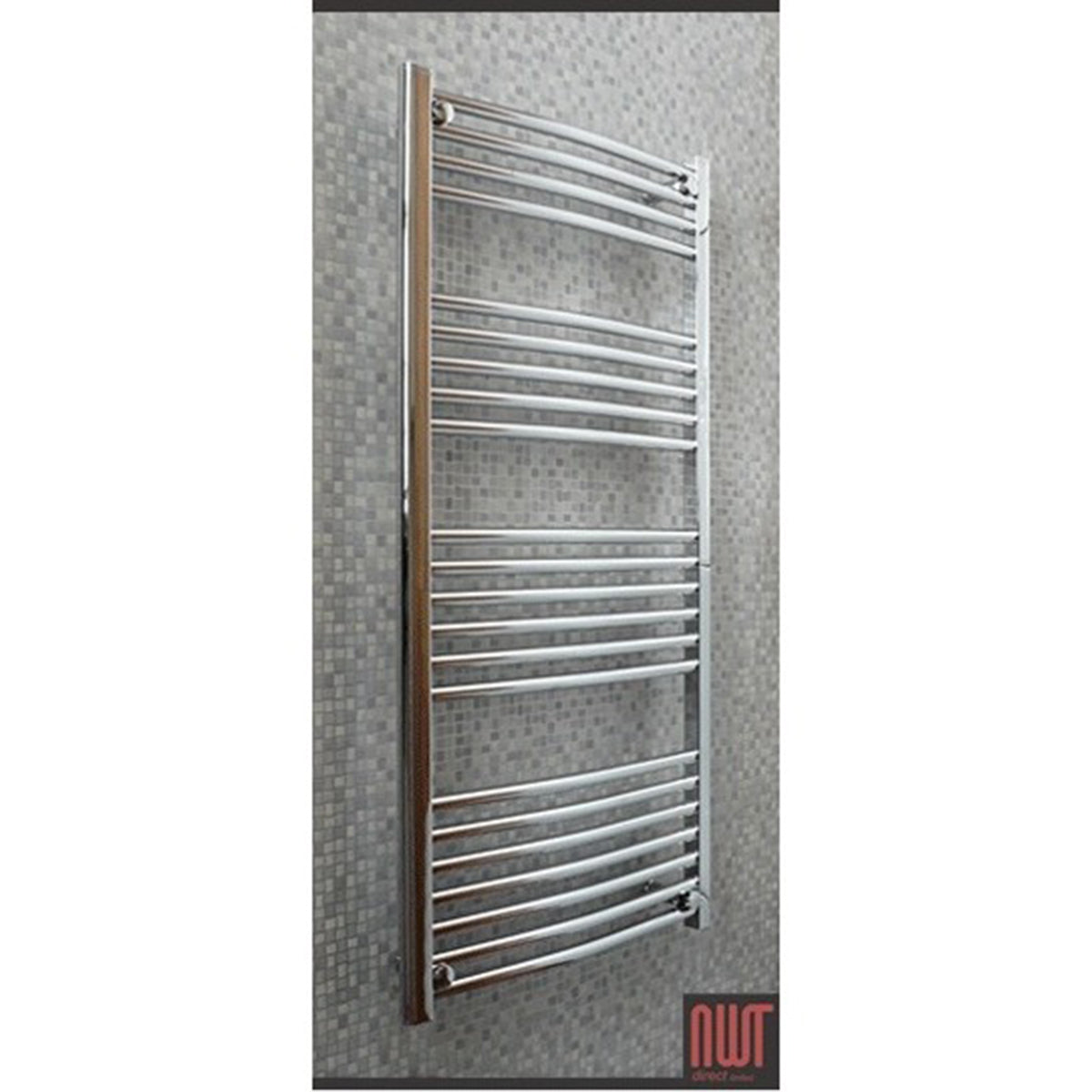 LEVI 600mm (w) x 1200mm (h) Electric "Curved Chrome" Towel Rail (Single Heat or Thermostatic Option)
