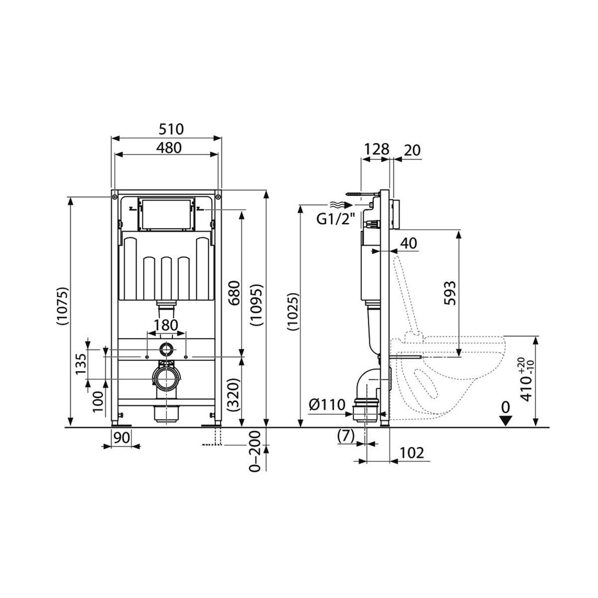 Villeroy And Boch 5057199982179 Subway 2.0 Wall Hung WC and ViConnect Pro S Toilet Frame Pack - 370mm x 365mm