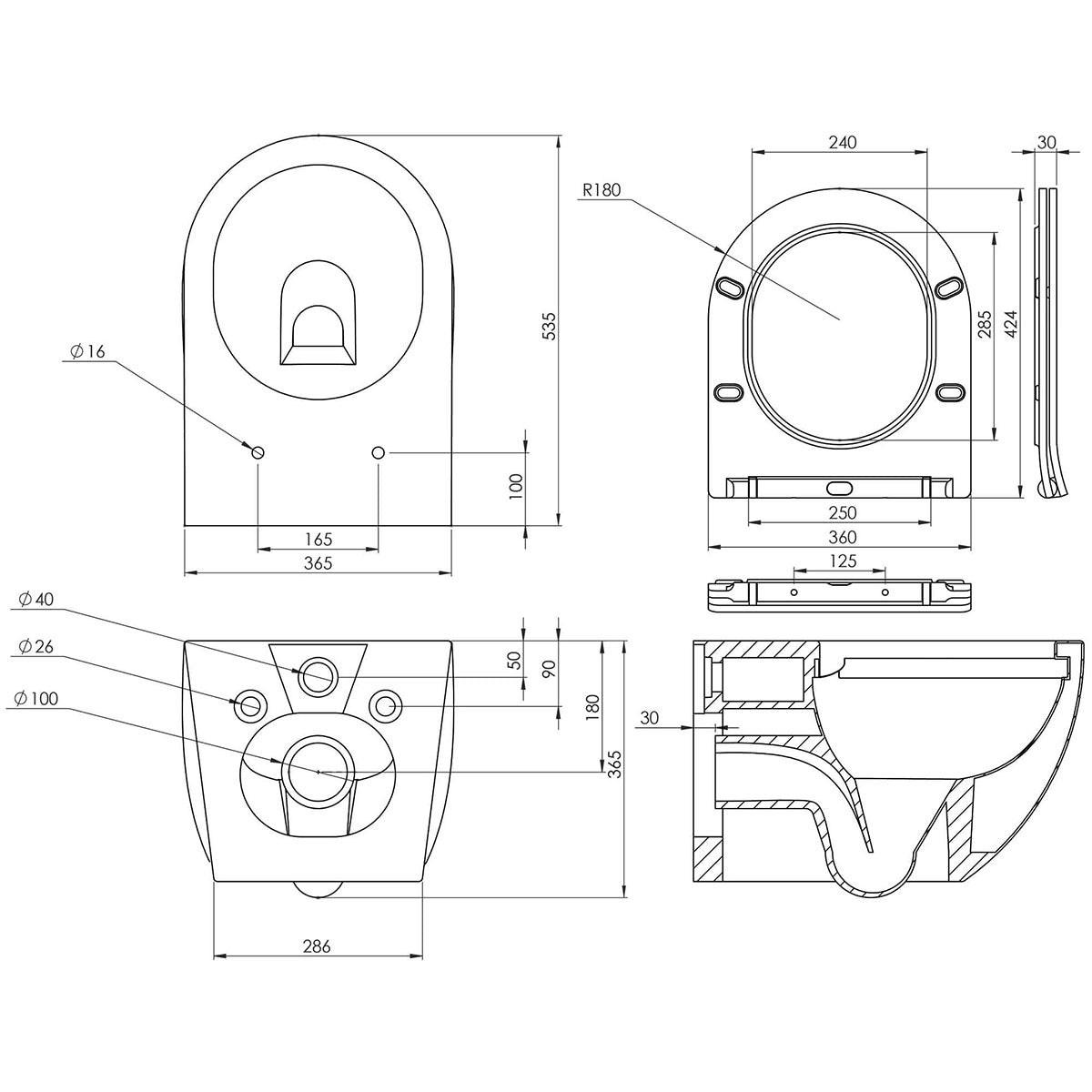 Saneux AIRWH01 Air Wall Hung WC Pan With Slim-Line Soft Close Seat
