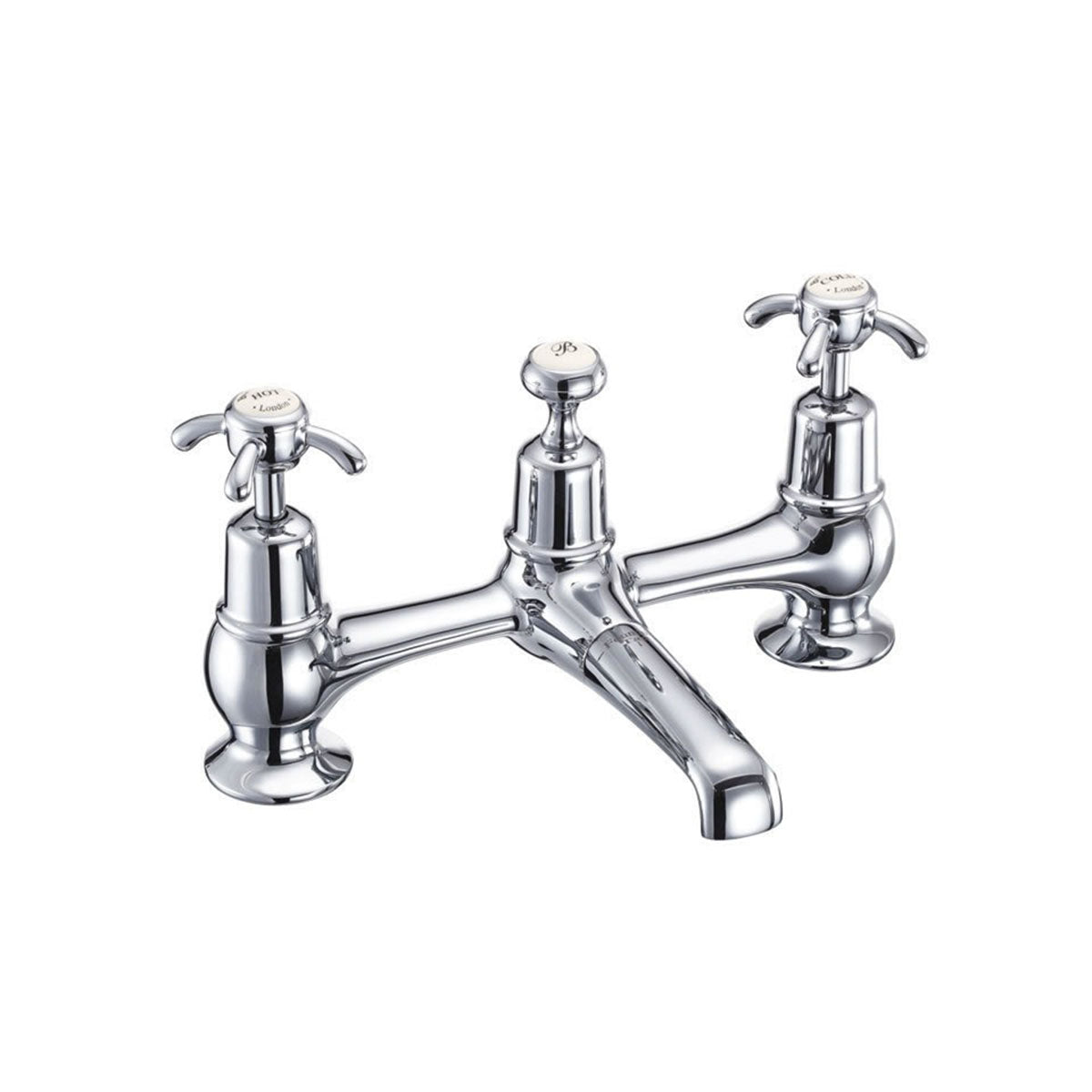 Burlington Anglesey AN10 2 Tap Hole Bridge Basin Mixer with Plug & Chain Waste & Swivel Spout