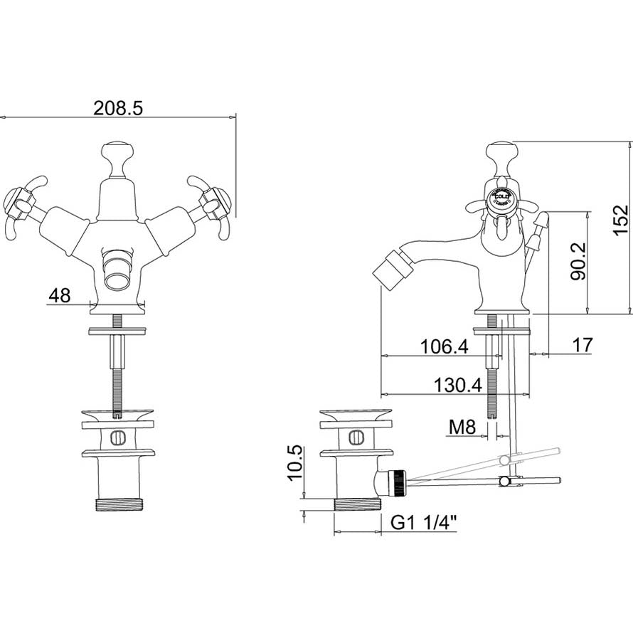 Burlington Anglesey AN13 Bidet Mixer with Pop-up Waste