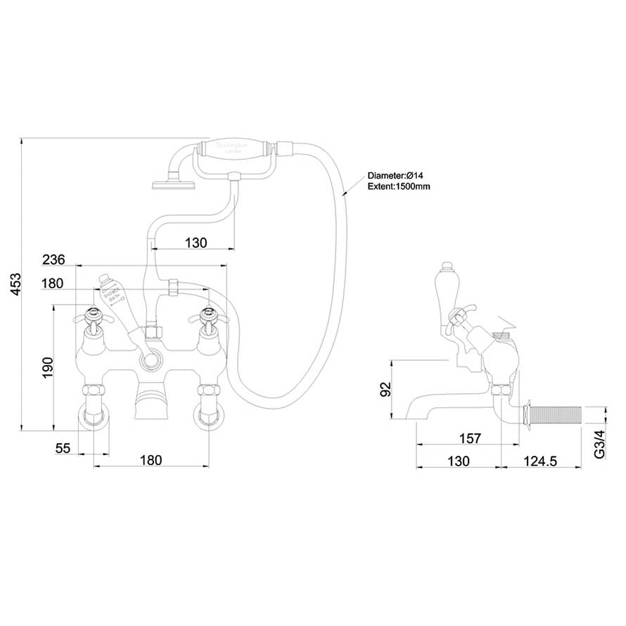 Burlington Anglesey AN21-QT Angled Bath Shower Mixer Wall Mounted