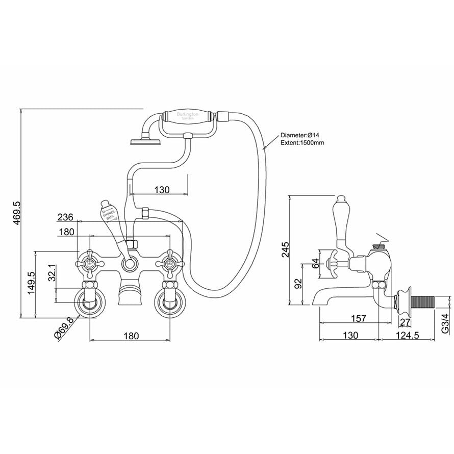 Burlington Anglesey Regent Bath Shower Mixer Wall-Mounted