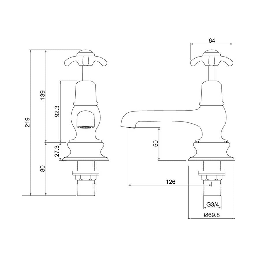 Burlington Anglesey Regent Bath Tap Deck-Mounted