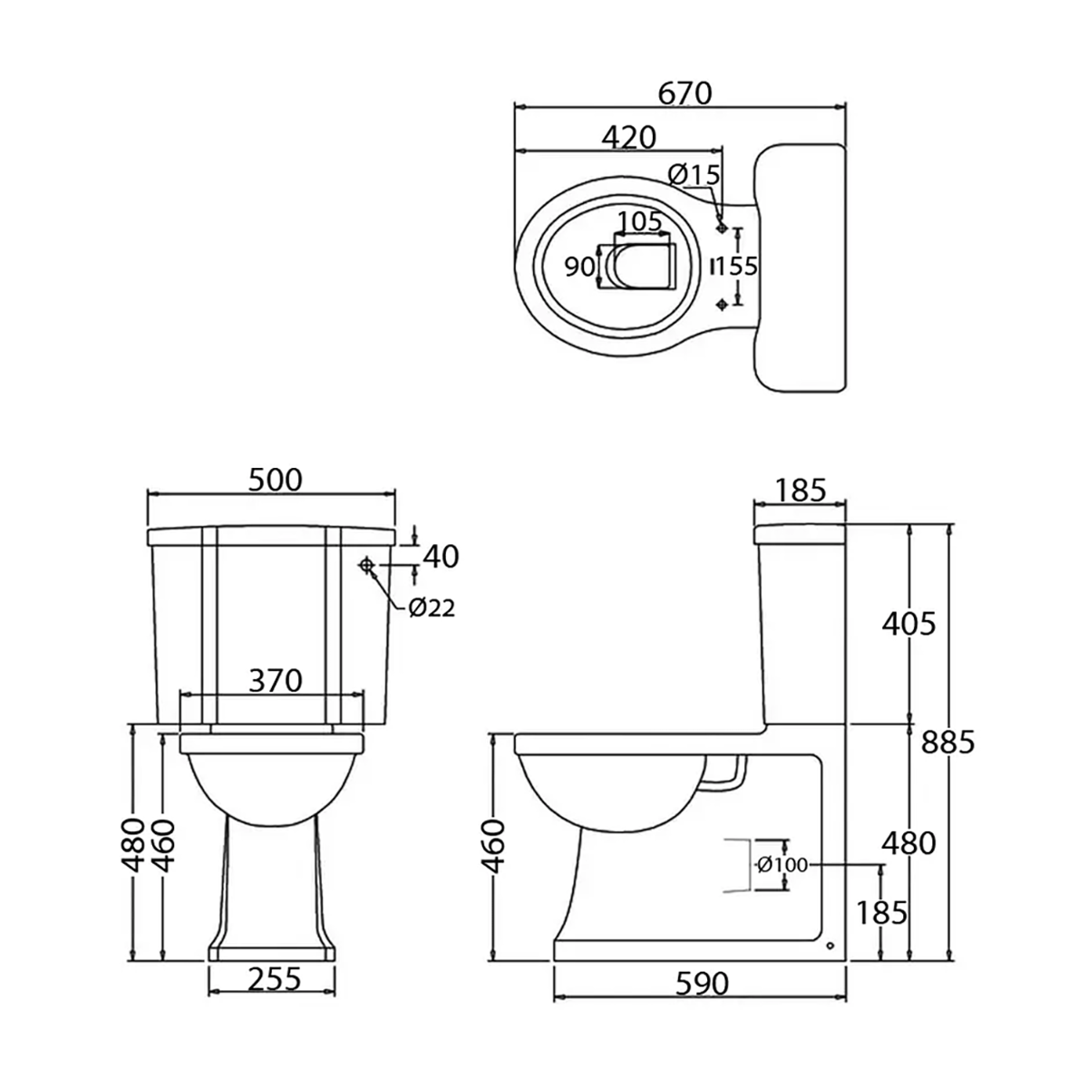 Burlington Arcade Full Back To Wall Closed Coupled WC Pan And Dual Flush Cistern