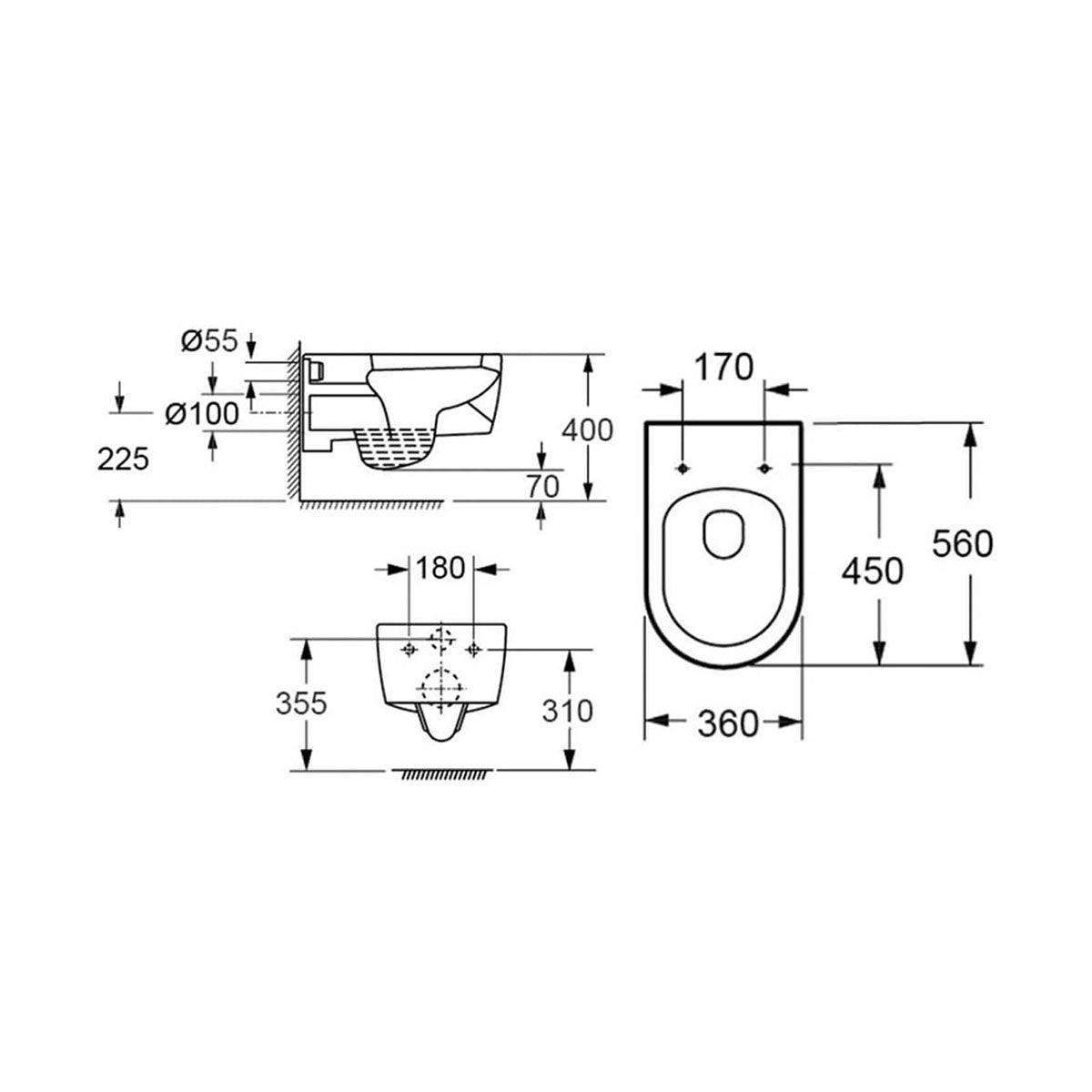Saneux AUWH02 Austen Slim Wall Mounted Gloss White WC Pan