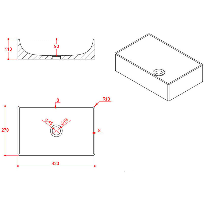 Luxe81 Sanctuary 420mm Arabescato White Marble Rectangle Basin