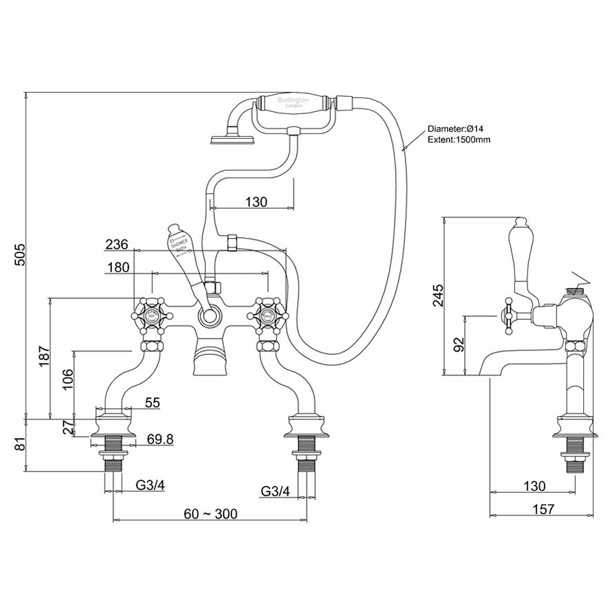 Burlington Birkenhead Regent Bath Shower Mixer Deck-Mounted