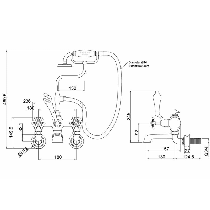 Burlington Birkenhead Regent Bath Shower Mixer Wall-Mounted