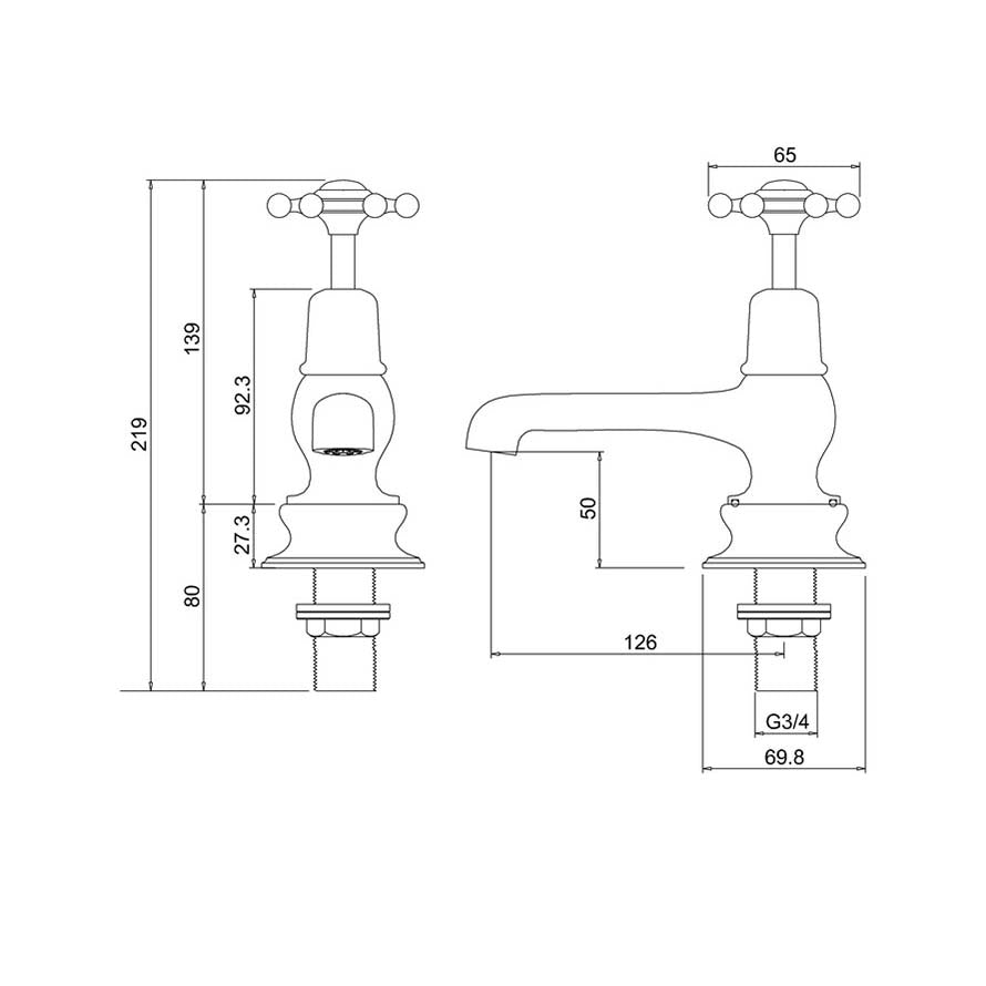 Burlington Birkenhead Regent Bath Tap Deck-Mounted