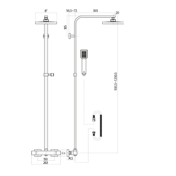 Luxe81 Lunar Black Square Thermostatic Dual Shower Head