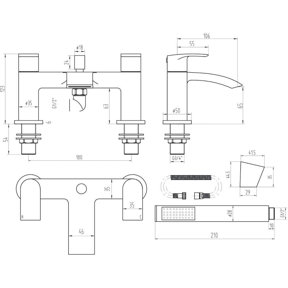 Luxe81 Belini Black Bath Shower Mixer Tap