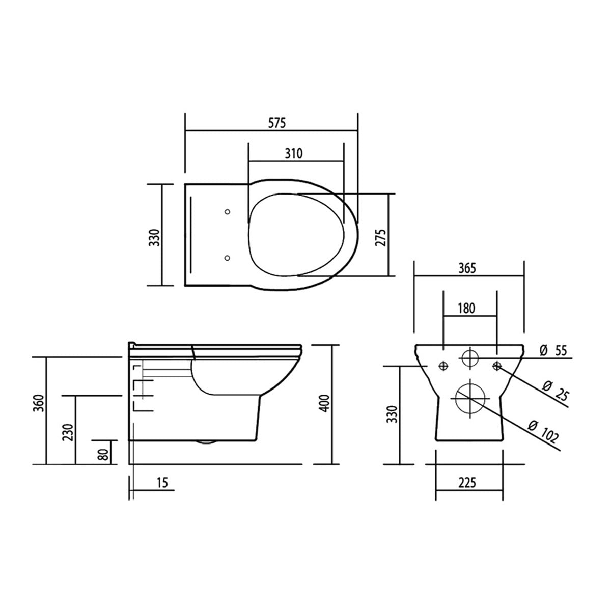 Silverdale BSPANWM6WHI Balasani 365 x 572mm Wall Mounted WC Pan