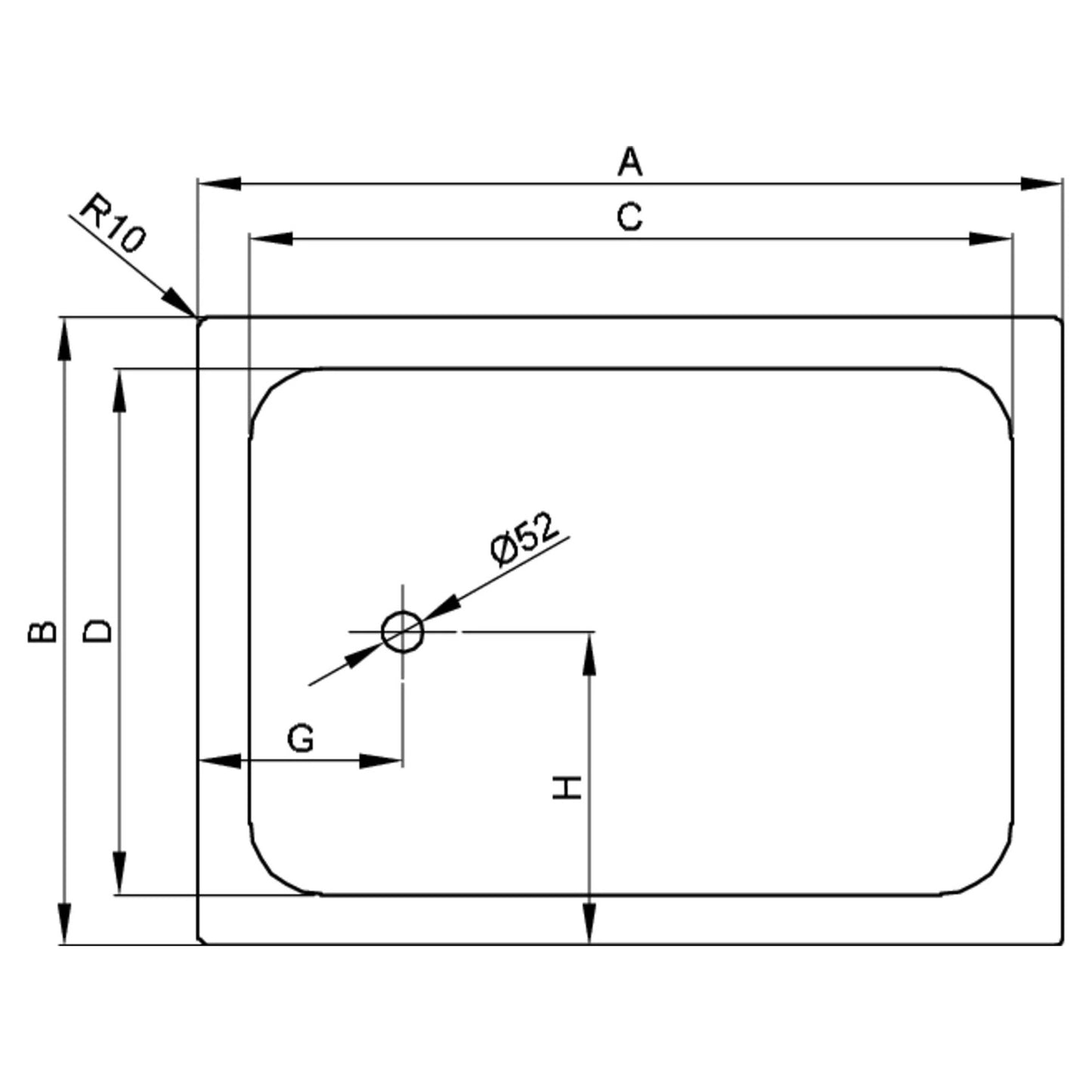 Bette Quinta Shower Tray - 1000-1200mm, Drawing