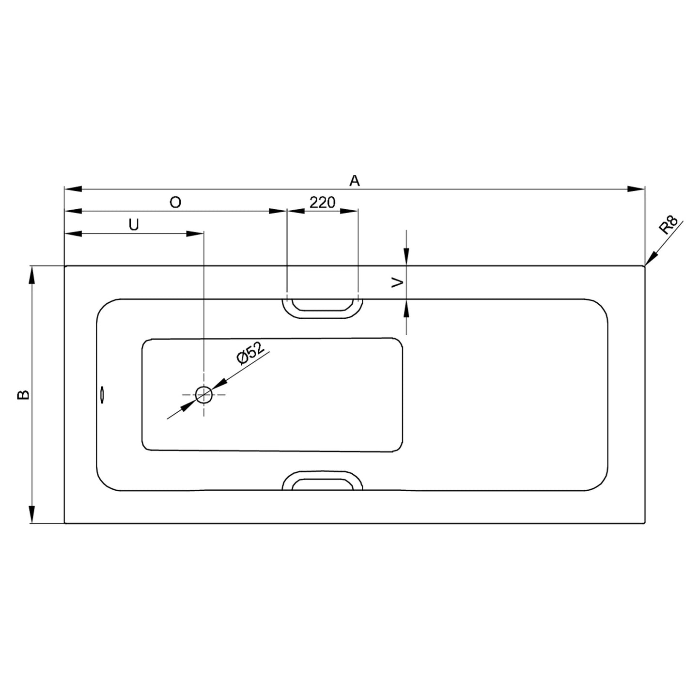 Bette One Relax Rectangular Bath, Dimensions
