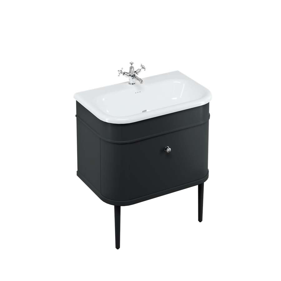 Burlington Bathrooms Chalfont 750mm Single Drawer Unit with Natural Stone Roll Top Basin - Matt Black