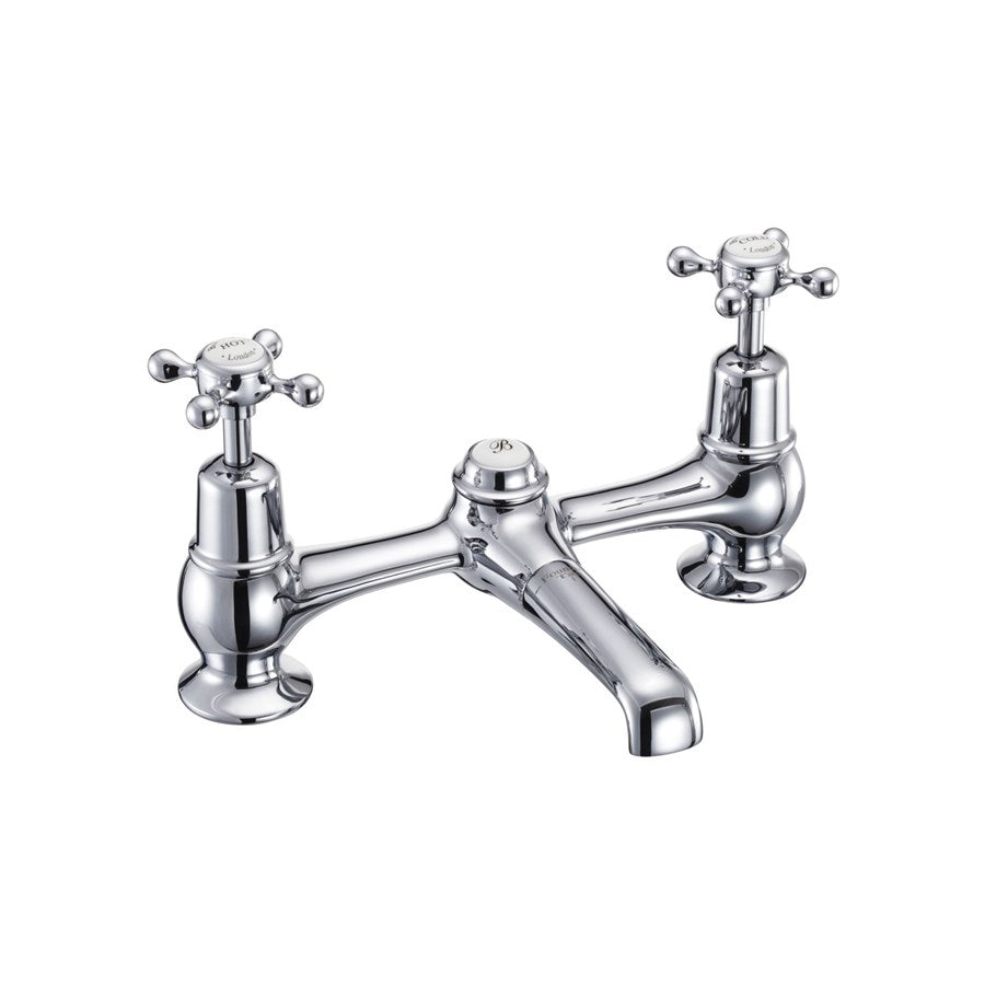 Burlington Claremont CL10 2 Tap Hole Bridge Basin Mixer with Plug & Chain Waste & Swivel Spout