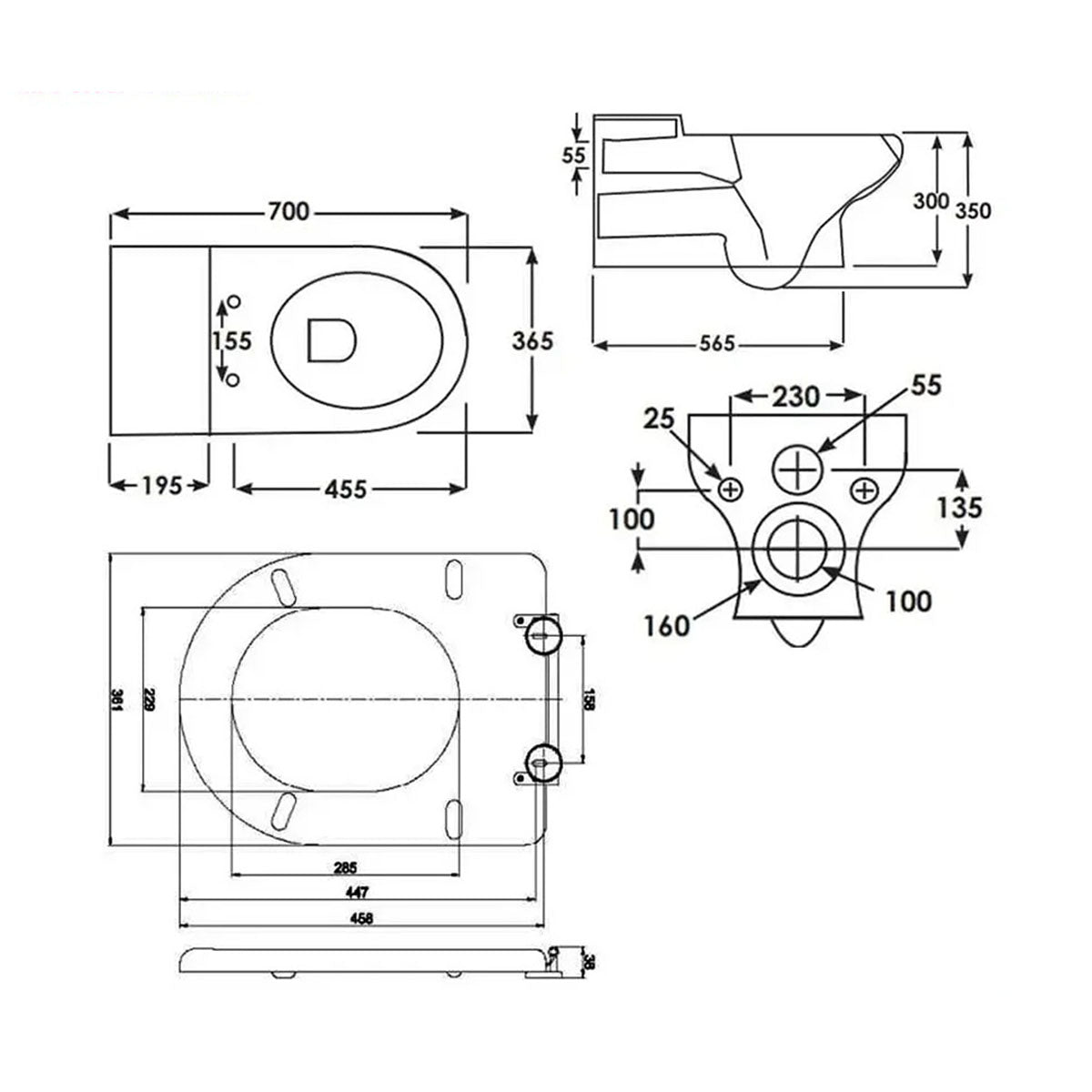 RAK CO23AWHA Compact Extended Rimless White Wall Hung WC Pan 700mm - COMRIMWHPAN