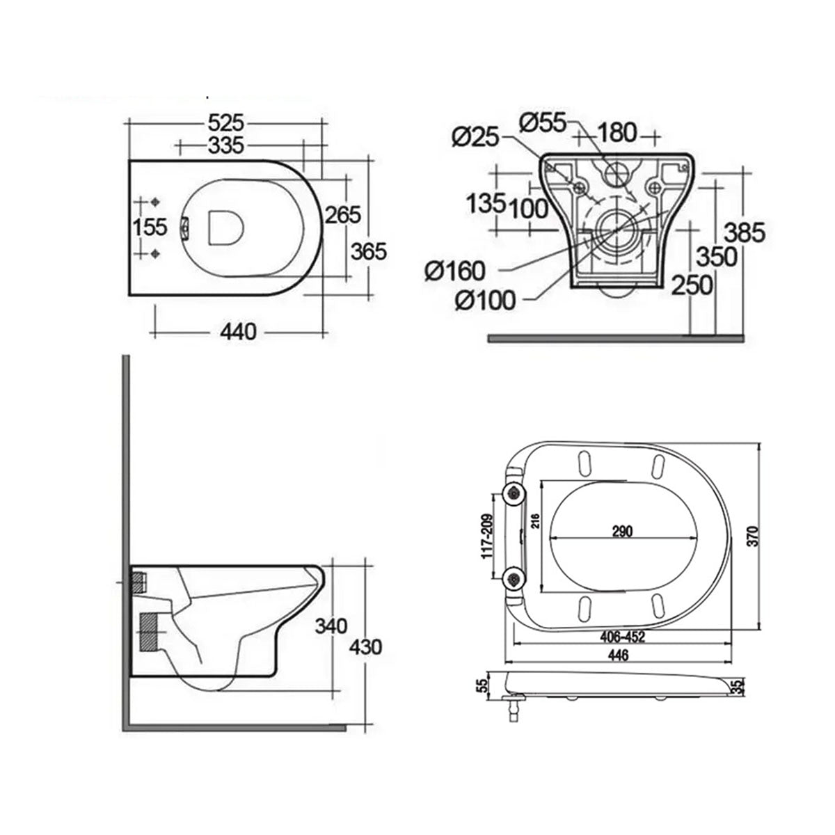 RAK CO27AWHA|RAKSEAT010 Compact Wall Hung Rimless Pan 365 x 525mm with Soft Close Seat
