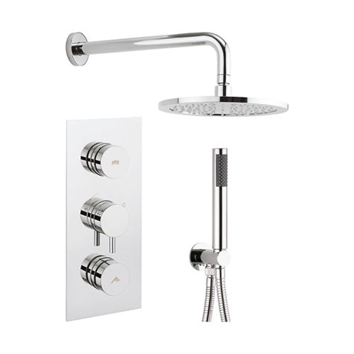 Crosswater Dial Kai Lever Trim Thermostatic Shower Valve with 2 Way Diverter, Wall Outlet, Hose, Handset, Fixed Head & Arm