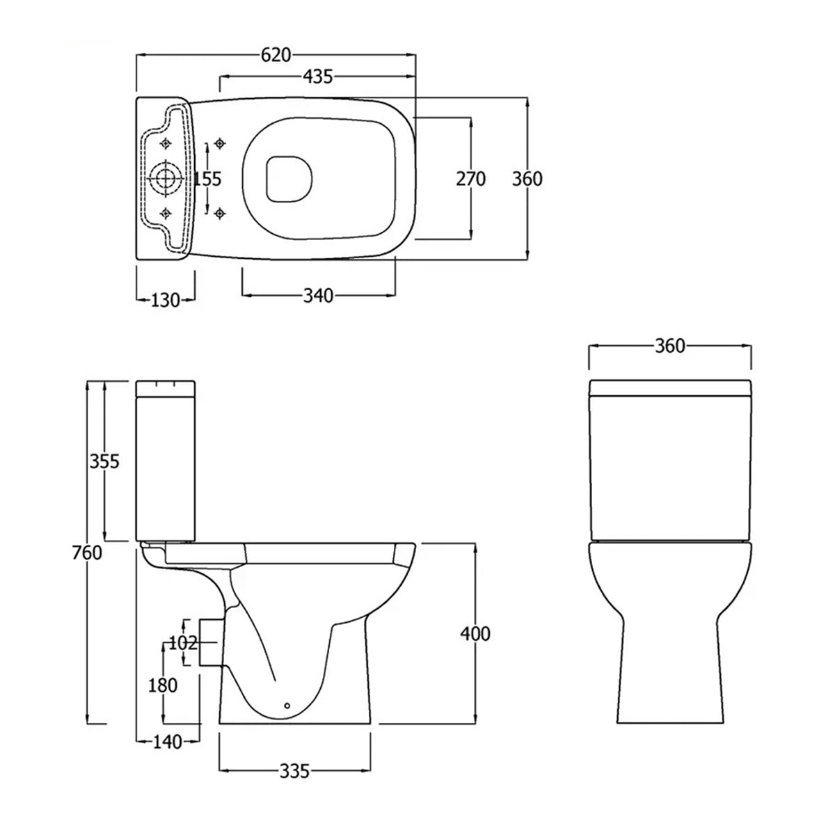 Essential EC6005 Violet White Close Coupled WC With Cistern And Soft Close Seat