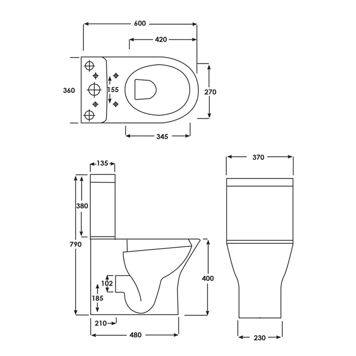 Essential EC7022 IVY White Close Coupled Back To Wall Pan With Cistern And Seat