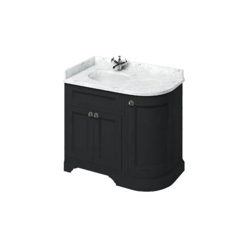 Burlington Bathrooms Freestanding 100 LH Curved Corner Unit with Carrara White Worktop and Integrated White Basin