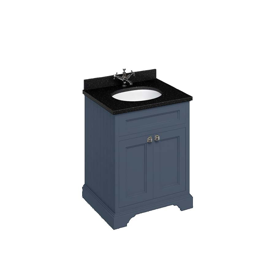 Burlington Bathrooms Freestanding 65 Unit with Black Granite Worktop, Doors and Integrated White Basin