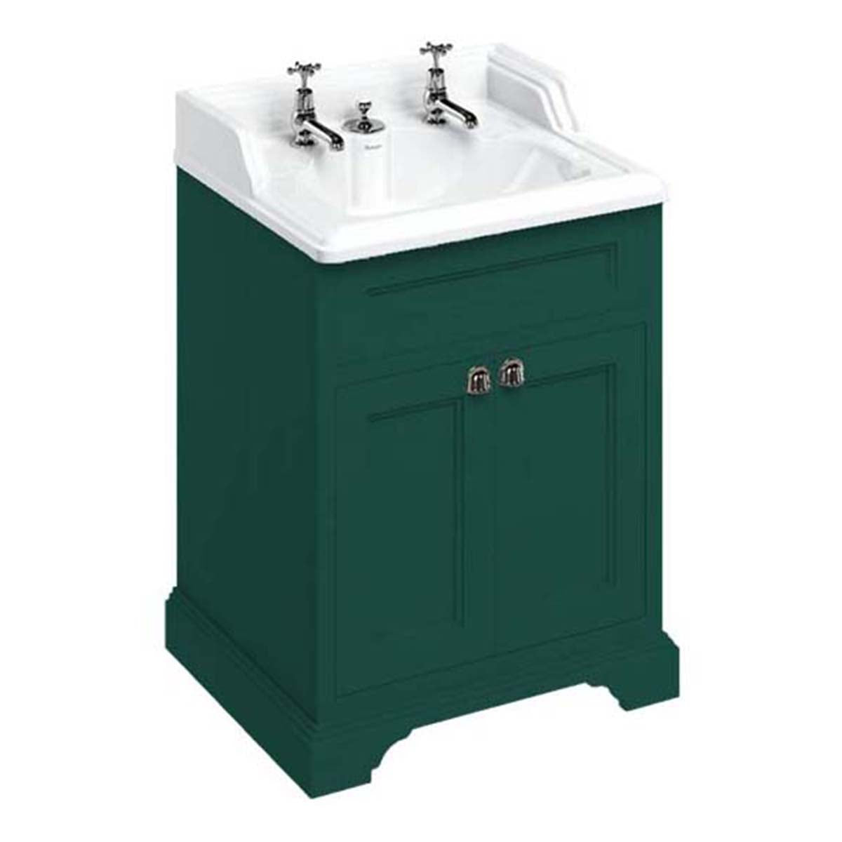 Burlington Bathrooms Freestanding 65 Vanity Unit with Doors & Classic Invisible Overflow Basin 2 Tap Holes