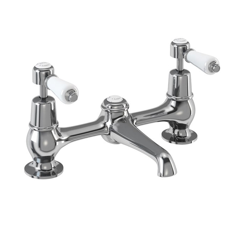 Burlington Kensington KE10 2 Tap Hole Bridge Basin Mixer with Plug & Chain Waste & Swivel Spout