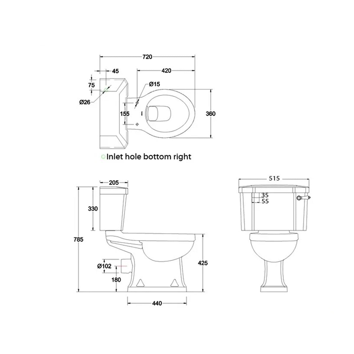 Burlington Rimless Close Coupled WC with Ceramic Lever Cistern