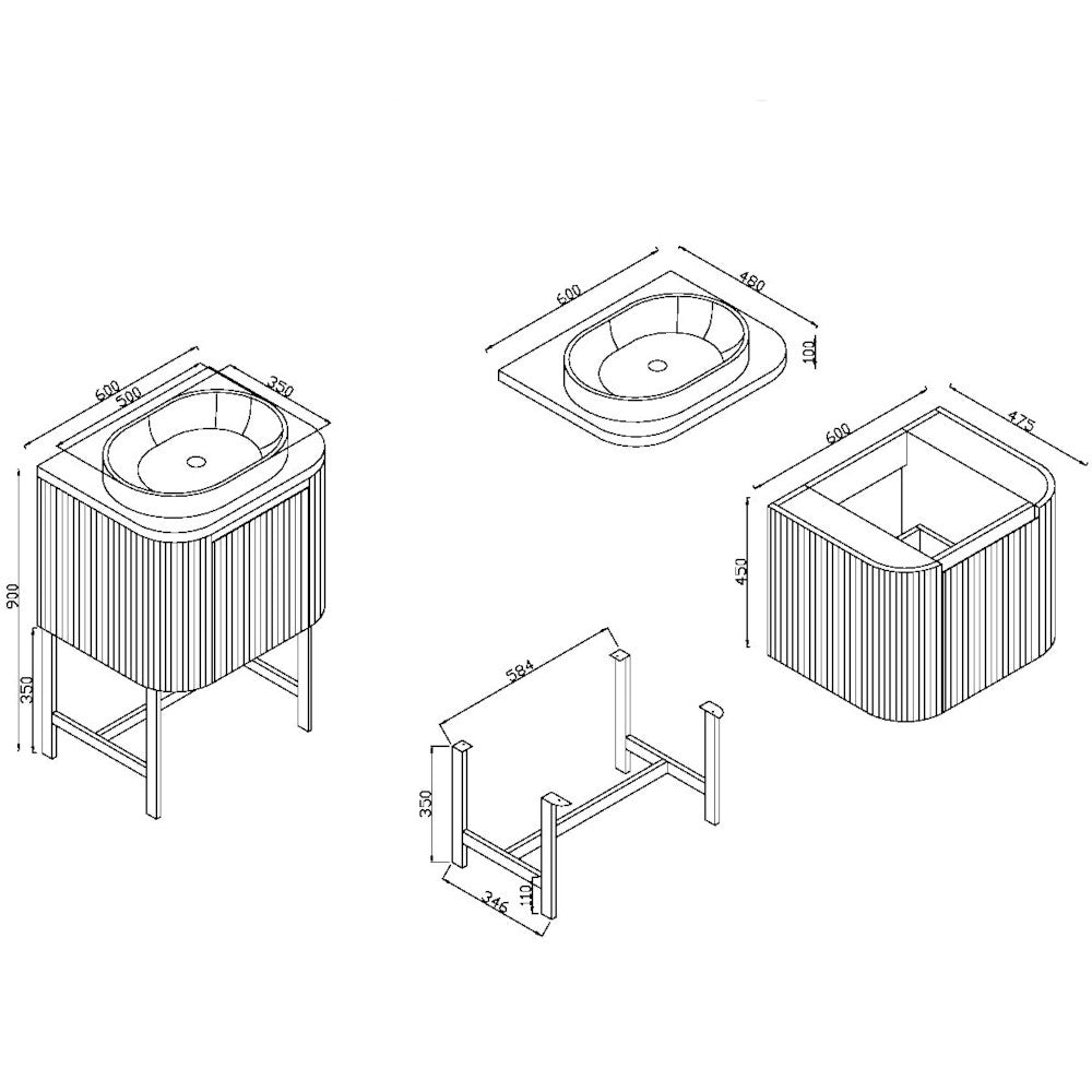 Luxe81 Linea Curve 600mm Wall Hung Basin Vanity Unit