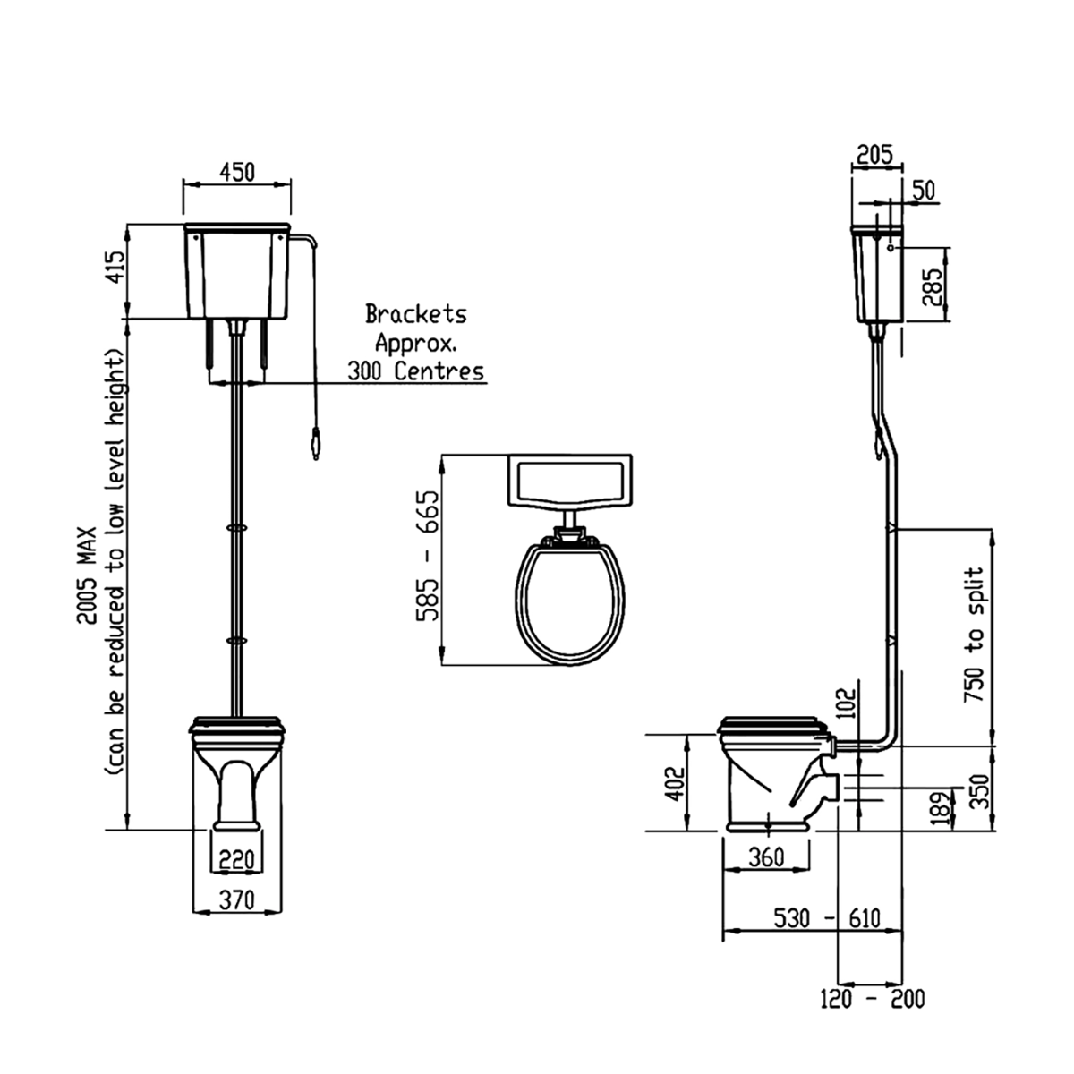 Silverdale LOCLOHL6WHI Loxley 450 x 665mm High Level WC Pan And Cistern White