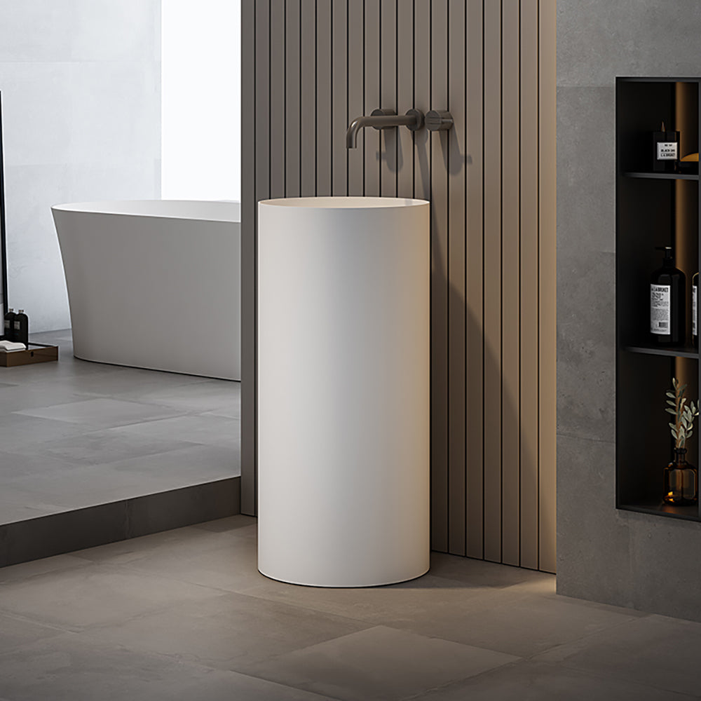 Luxe81 Designer Round Freestanding Solid Surface Pedestal Basin Matt White