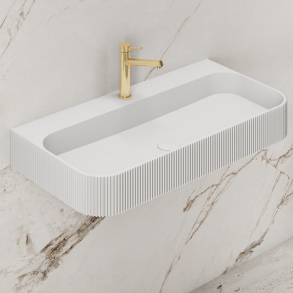 Luxe81 900mm Fluted Wall Hung Solid Surface Matt White Basin