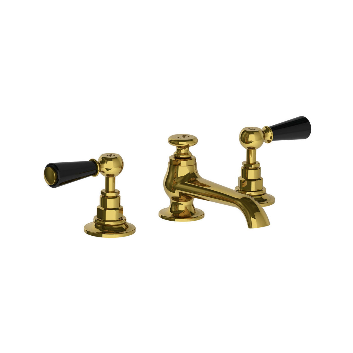 Lefroy Brooks Connaught basin mixer with black levers and pop-up waste