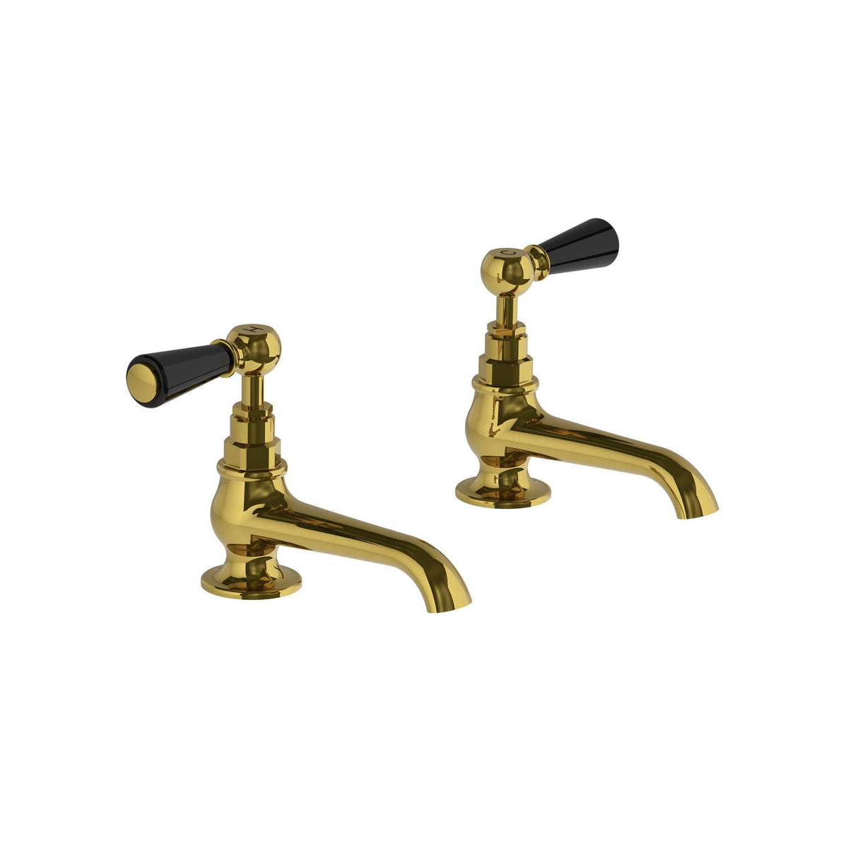 Lefroy Brooks Classic long nose basin pillar taps with black levers