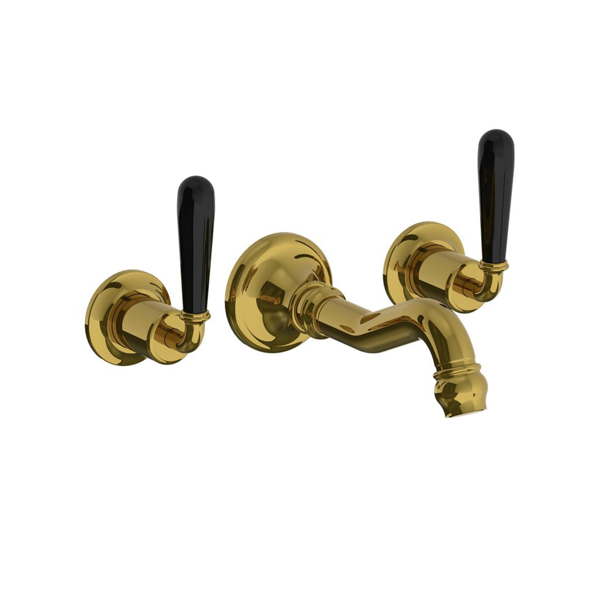 Lefroy Brooks La Chapelle wall mounted basin mixer with black torpille levers