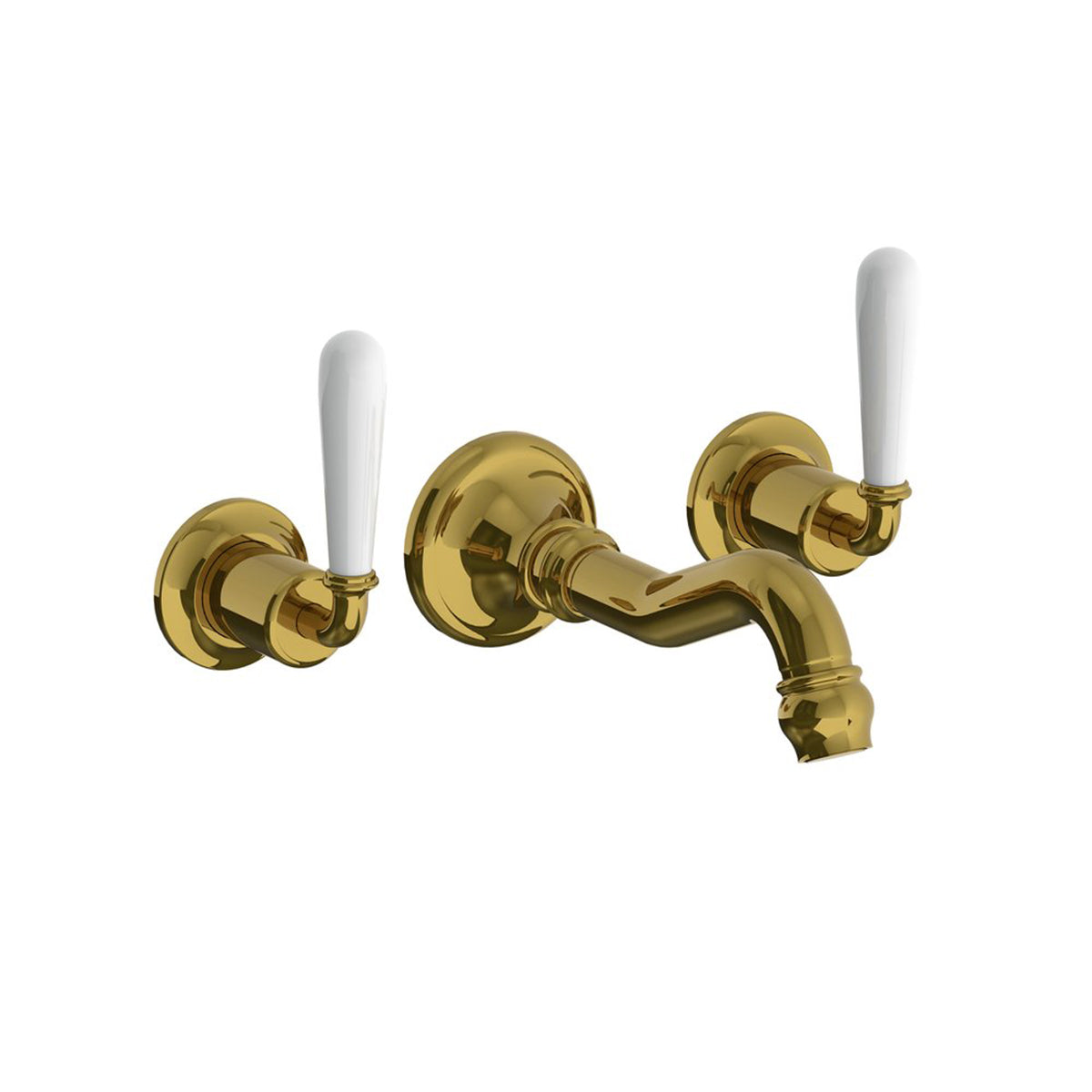 Lefroy Brooks La Chapelle wall mounted basin mixer with white torpille levers