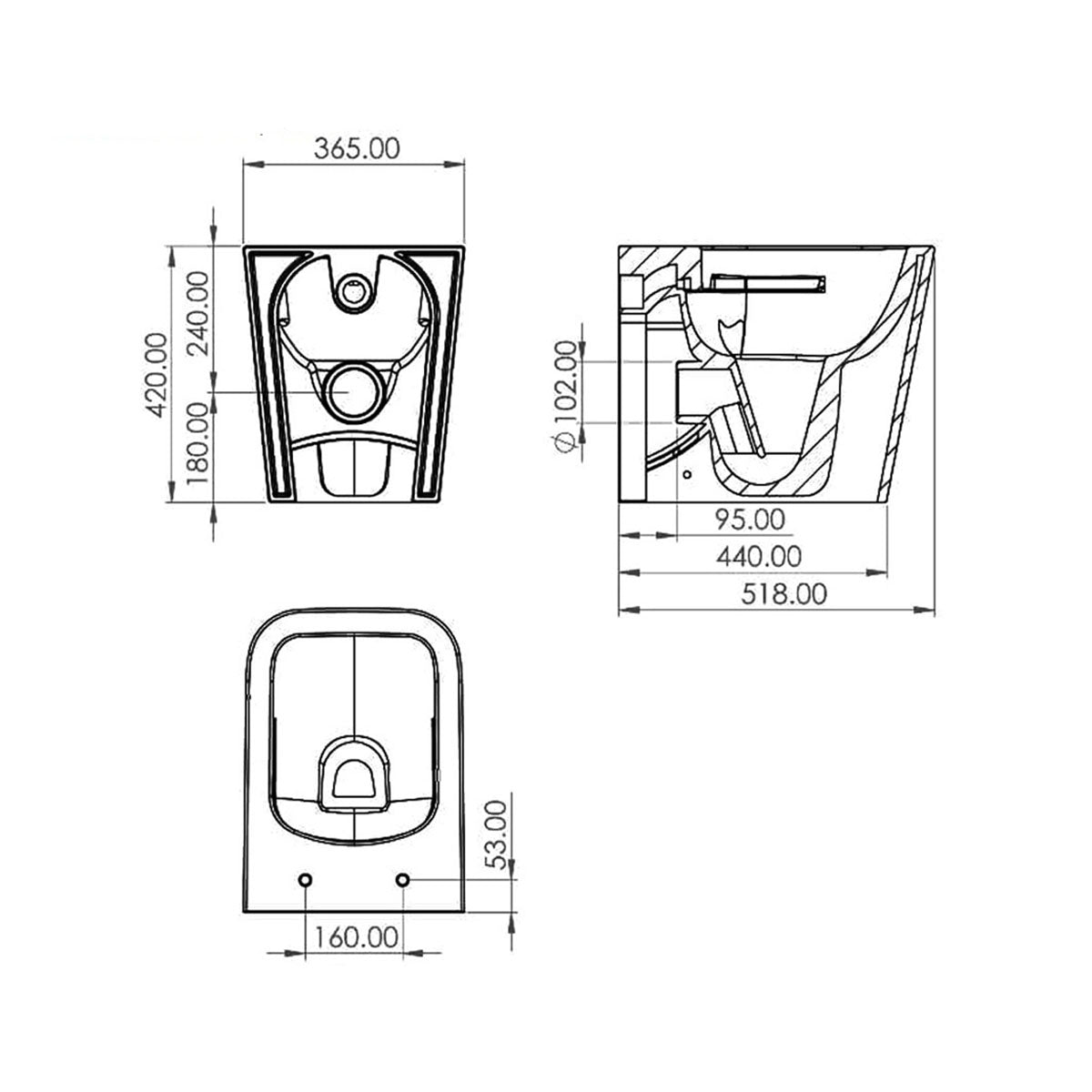Saneux MABTW01 Matteo Gloss White Back To Wall WC Pan Rimless With Toilet Seat