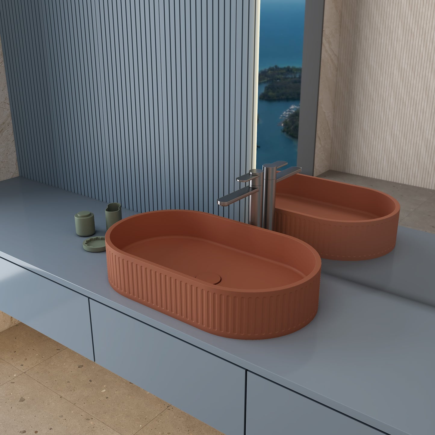 Luxe81 Marathi Concrete Basin with Fluted Design 600 x 350 x 120mm