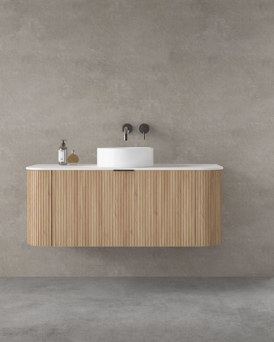 Luxe81 Marloe 1200 Oak Cabinet with Carrara Top and Matte Flute Basin 1200 x 480 x 462mm