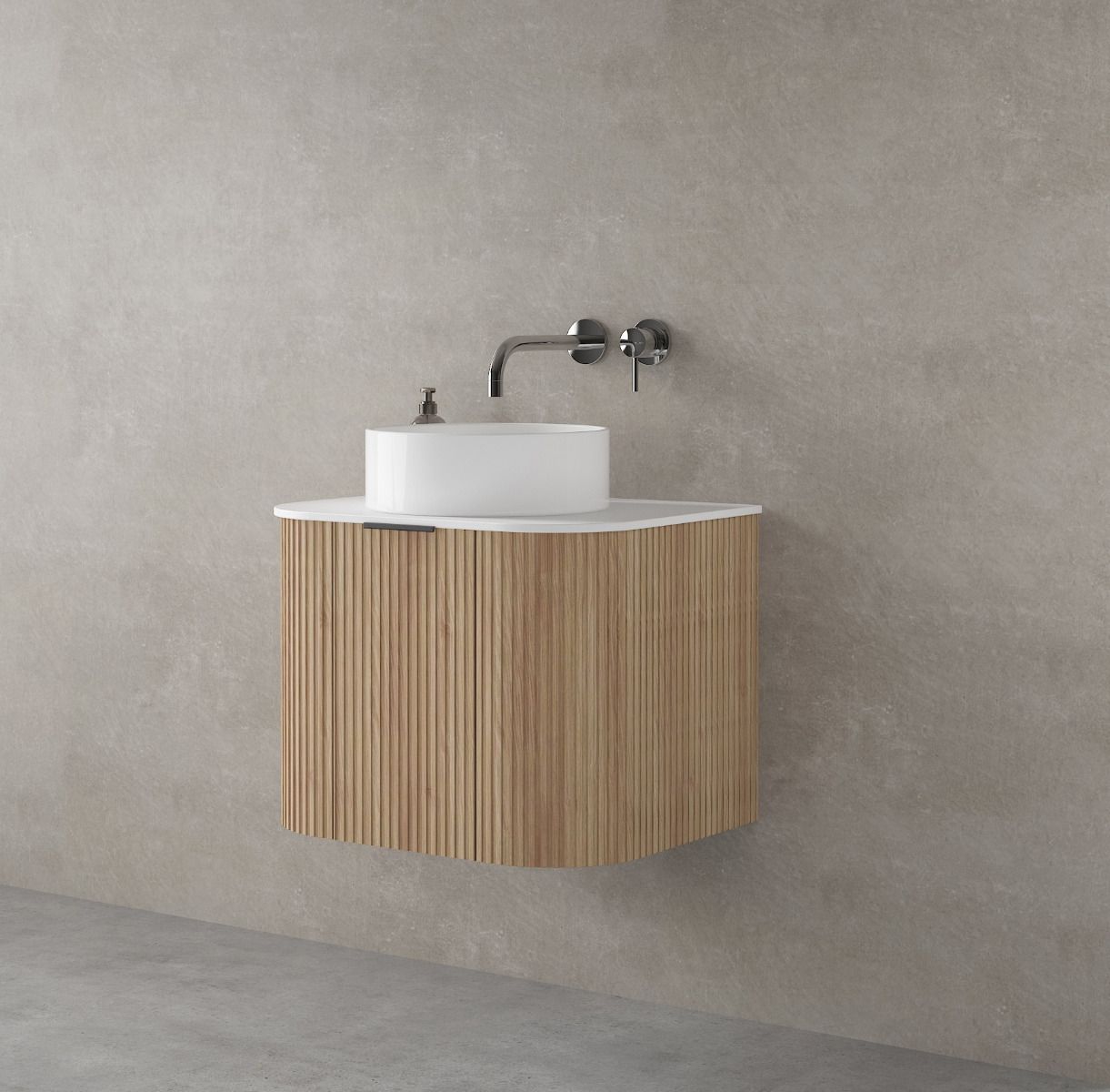 Luxe81 Marloe 600 Oak Cabinet with Carrara Top and Matte Flute Basin 600 x 480 x 462mm
