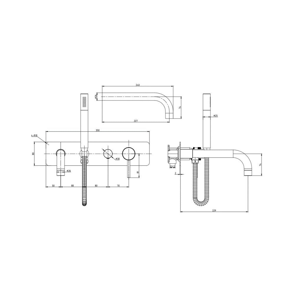 Luxe81 Core Wall Mounted Bath Shower Mixer and Handset